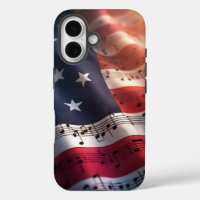Notes musicales sur un drapeau américain