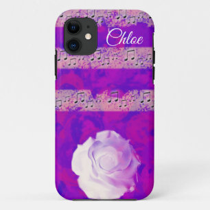 Case-Mate iPhone Case Notes musicales, un rose blanc, et votre nom