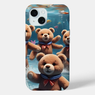 Coque Pour iPhone 15 Nounours nager dans un bassin de poissons