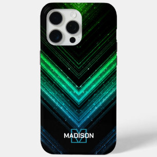 Coque iPhone 15 Pro Max Nouvel aquron vert de chevron vert d'aqua en métal