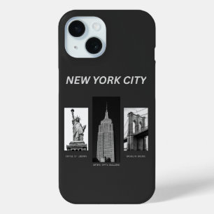 Coque Pour iPhone 15 Nouvelles Illustrations Urbaines en Noir et Blanc