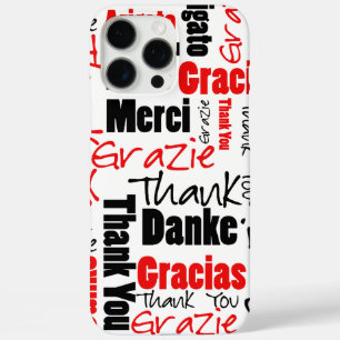 Coques iPhone 16 Pro Max Nuage de mots Merci Noir et Rouge