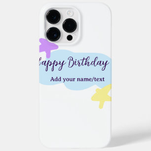 Coque Pour Pour iPhone 14 Pro Max Nuages bleus pastel étoiles violet joyeux annivers