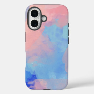Coques iPhone 16 Nuages d'aquarelle Abstraits en bleu et rose
