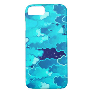 Coque iPhone 7 Nuages japonais, Ciel du soir, Turquoise et Indigo