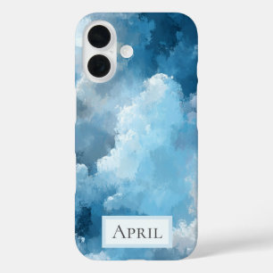 Coques iPhone 16 Nuages peints en bleu et blanc