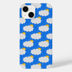 Coque Pour iPhone 14 Nuageux Ensoleillé Motif de Pluie Design Bleu