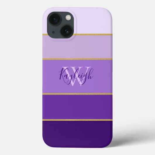 Coques Case-Mate iPhone Nuances chic de rayures violettes avec nom (Verso)