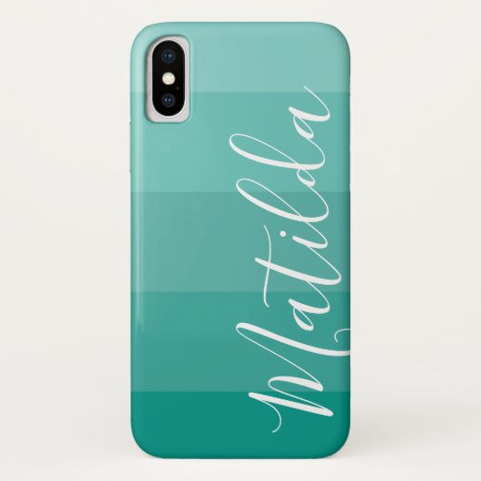 Coques Case-Mate iPhone Nuances d'aqua Ombre Stripe Nom personnalisé (Dos)