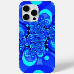 Coque iPhone 15 Pro Max Nuances de bleu Art fractal abstrait moderne