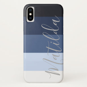 Case-Mate iPhone Case Nuances de bleu Ombre Stripe Nom personnalisé