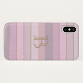 Coques Case-Mate iPhone Nuances de rayures roses monogramme personnalisé (Dos (Horizontal))