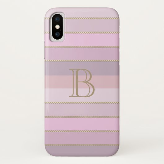 Coques Case-Mate iPhone Nuances de rayures roses monogramme personnalisé (Dos)