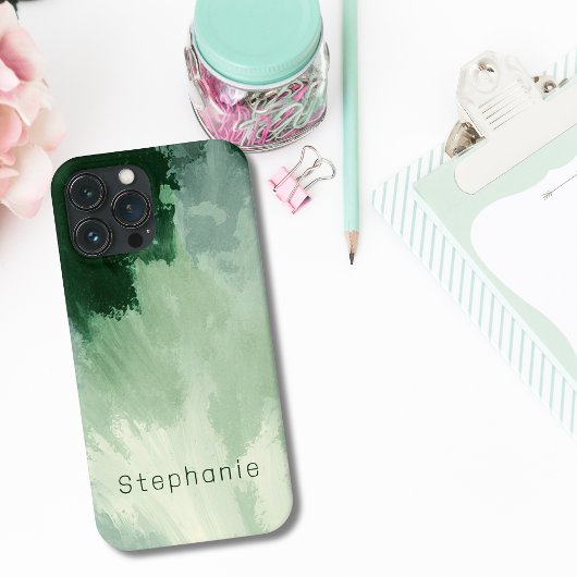 Coques Case-Mate iPhone Nuances de vert aquarelle abstraite Monogramme
