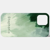 Coques Case-Mate iPhone Nuances de vert aquarelle abstraite Monogramme (Verso (horizontal))