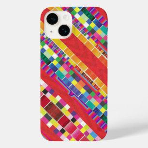 Coque Pour iPhone 14 nuances rouges, bandes et pixels colorés
