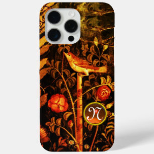 Coque iPhone 15 Pro Max NUIT AVEC MONOGRAMME ROSE, Jaune rouge