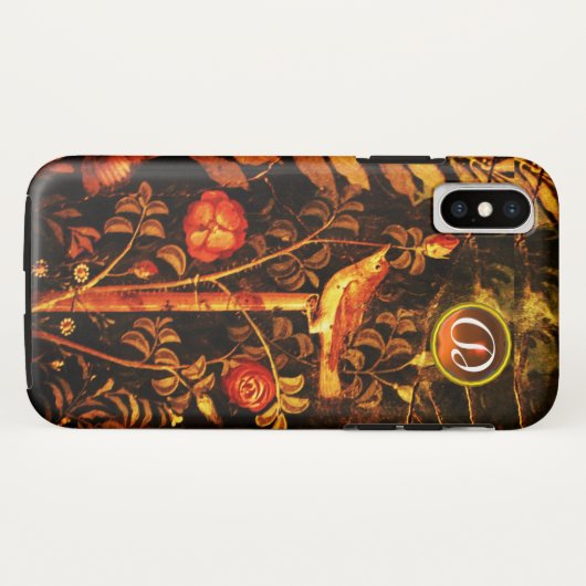 Coques Case-Mate iPhone NUIT AVEC MONOGRAMME ROSE, Jaune rouge (Dos (Horizontal))