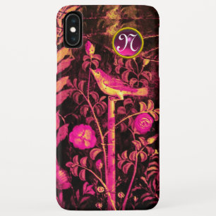 Coque Pour iPhone XS Max NUIT AVEC MONOGRAMME ROSE, Rose Black Jaune