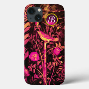 iPhone 13 Coque NUIT AVEC MONOGRAMME ROSE, Rose Black Jaune