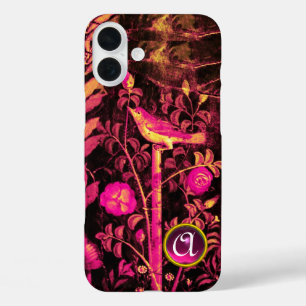 Coques iPhone 16 Plus NUIT AVEC MONOGRAMME ROSE, Rose Black Jaune