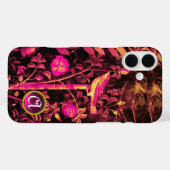 Coques Case-Mate iPhone NUIT AVEC MONOGRAMME ROSE, Rose Black Jaune (Verso (horizontal))