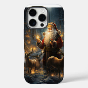 Coques iPhone 16 Pro Nuit de Noël de Santa dans une forêt enneigée