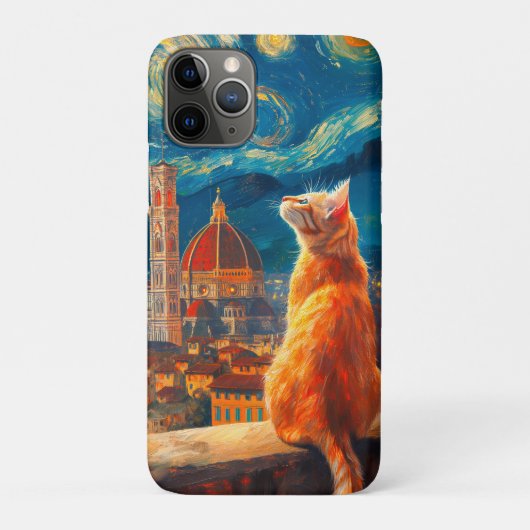 Coques Case-Mate iPhone Nuit étoilée sur Florence | Art du chat roux (Dos)