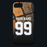 Etui iPhone Case-Mate Numéro de maillot de basket-ball sport personnalis<br><div class="desc">Coque iphone de maillot de basket-ball sport personnalisé. Couverture iPhone personnalisée avec design de basketball orange antique. Couleur arrière - plan personnalisable derrière la photo vintage. Personnalisable avec le nom de l'équipe du lycée, monogramme, citation drôle, slogan, etc. Idée cadeau d'anniversaire mignonne pour les garçons et les filles sportifs. Faites-en...</div>