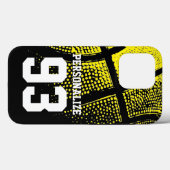 Coques Case-Mate iPhone Numéro de maillot de basket jaune personnalisé (Verso (horizontal))