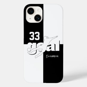 Coque Pour iPhone 14 numéro de maillot de fille de soccer noir blanc