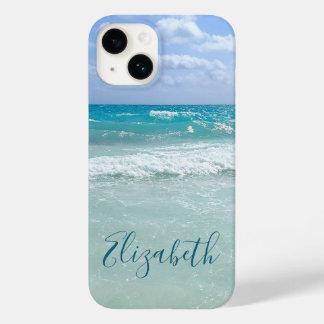 Coque Pour iPhone 14 Ocean Beach Waves Ajouter Votre Nom