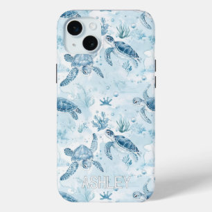 Coque iPhone 15 Mini Océan bleu personnalisé sous les tortues de mer