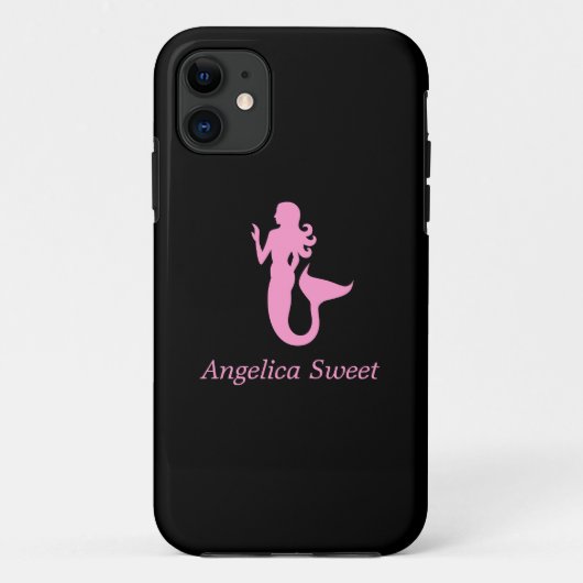 Coques Case-Mate iPhone Océan Glow_Pink-on-Black Mermaid_personalized (Dos)