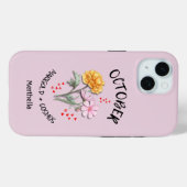 Coques Case-Mate iPhone OCTOBRE rose Mois de naissance Fleur Nom personnal (Verso (horizontal))