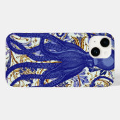 Coques Case-Mate iPhone Octopus antique sur Blue Gold Floral (Verso (horizontal))