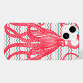 Coques Case-Mate iPhone Octopus antique sur Coral et Aqua Chevrons (Verso (horizontal))