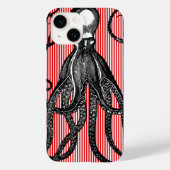 Coques Case-Mate iPhone Octopus antique sur les rayures blanches rouges (Verso)
