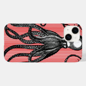 Coques Case-Mate iPhone Octopus antique sur les rayures blanches rouges (Verso (horizontal))