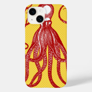 Coque Pour iPhone 14 Octopus antique sur microdot jaune
