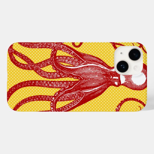 Coques Case-Mate iPhone Octopus antique sur microdot jaune (Verso (horizontal))