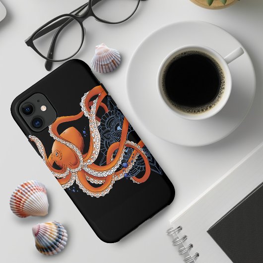 Coques Case-Mate iPhone Octopus Orange Mandala bleu