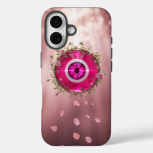 Coques iPhone 16 Œil evil rose surréaliste avec vignes de rose