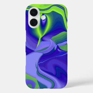 Coques iPhone 16 Oeil mal, 3D Abstrait en vert bleu violet