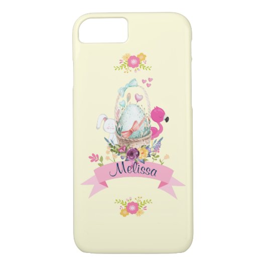 Coques Case-Mate iPhone Oeuf mou, Flamant rose rose et lapin, /w Ruban (Dos)