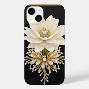 Coque Pour iPhone 14 Œuvre d'art à la fleur blanche avec de l'or luxueu