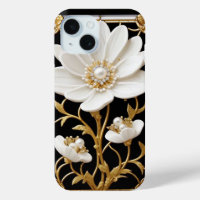 Œuvre d'art à la fleur blanche avec de l'or luxueu