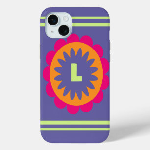 Coque iPhone 15 Mini Œuvre d'art à motif botanique rétro groovy