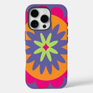 Coques iPhone 16 Pro Œuvre d'art à motif botanique rétro groovy