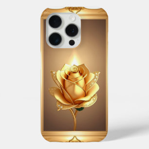 Coque iPhone 15 Pro Œuvre d'art décorative Rose encadrée dorée